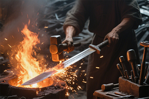 Master Zhang Wei forging a sword